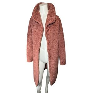 Halogen Dusty Rose Faux Sherpa Single Breasted Teddy Coat with Pockets Size XS